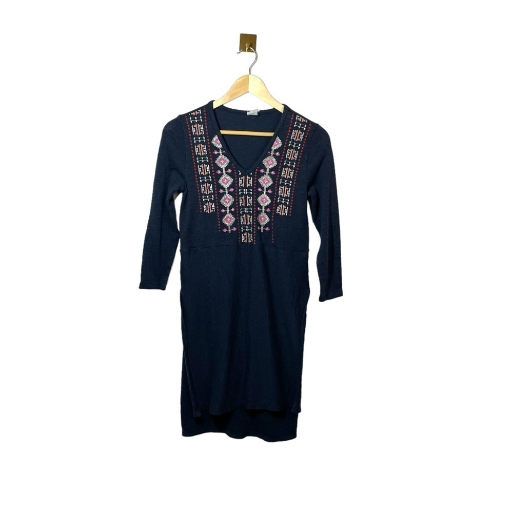 Anthropologie Akemi Kin XS Navy Embroidered Geometric Boho Tunic Dress